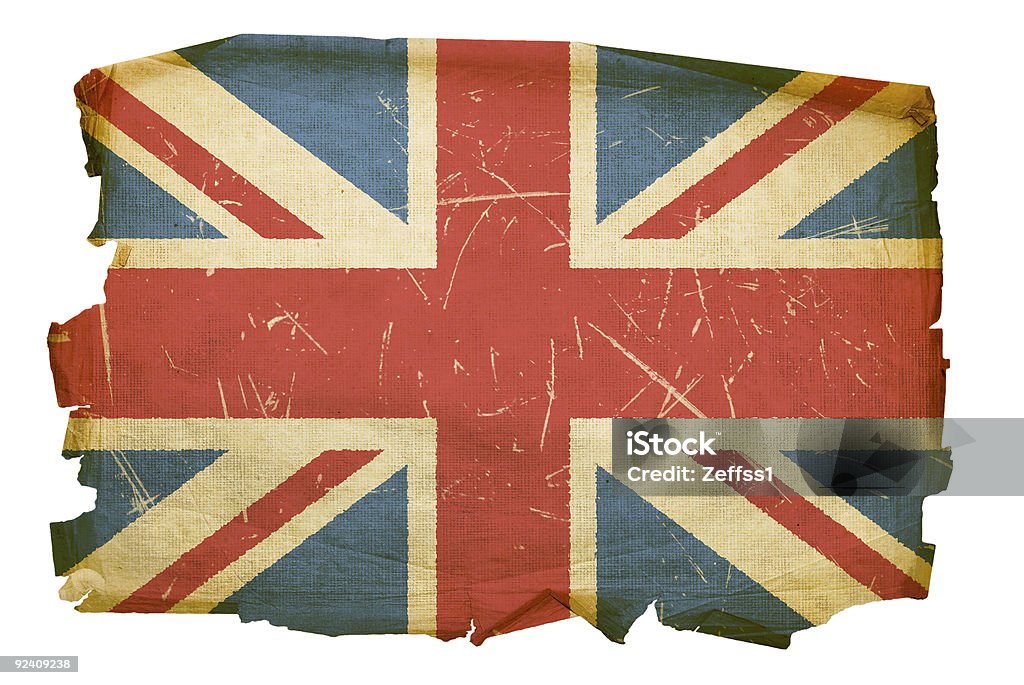 Reino Unido, bandeira antiga, isolado no fundo branco - Foto de stock de Antigo royalty-free