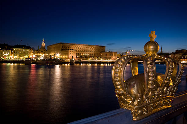 Royal Palace in Stockholm at night stock photo