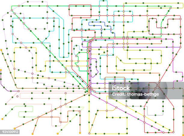 Public Transportation Map Of A Large City Fictional Vector Artisolated On White Background Free Copy Space Stock Illustration - Download Image Now