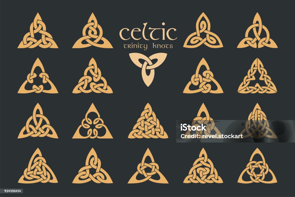 Noeud de vecteur de la Trinité celtique. 18 éléments. Ornement ethnique. Géométrique - clipart vectoriel de Style celte libre de droits
