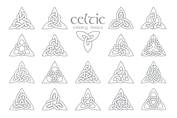 illustrations, cliparts, dessins animés et icônes de noeud de vecteur de la trinité celtique. 18 éléments. ornement ethnique. géométrique - celtic culture frame circle tied knot