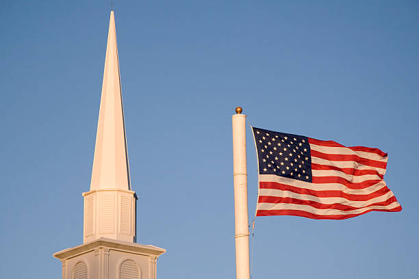 istock American Flag and Church Steeple 92410665