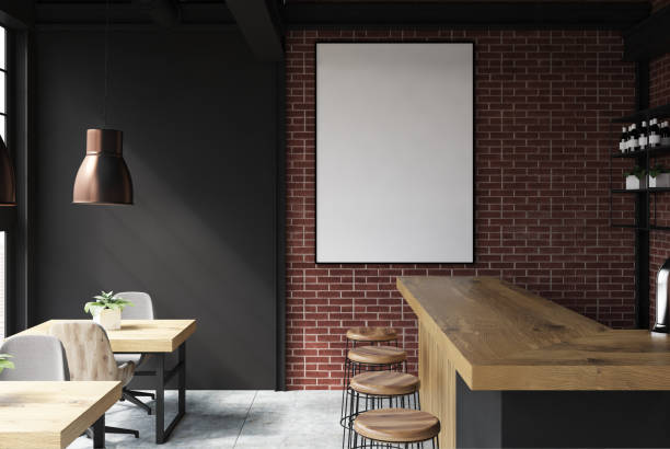 istock Black and brick bar interior poster 924107484