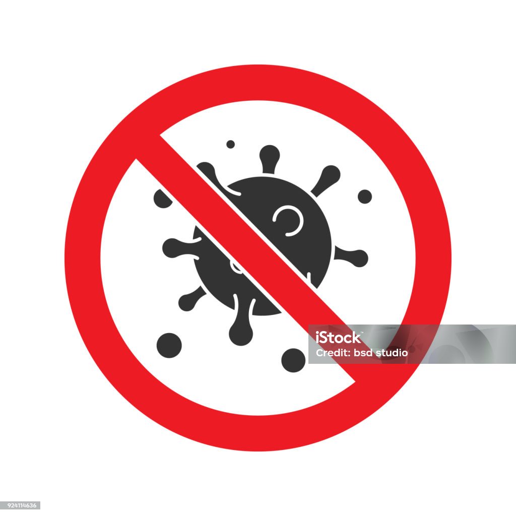 Forbidden sign with virus particle icon Forbidden sign with virus particle glyph icon. Vector silhouette Infectious Disease stock vector