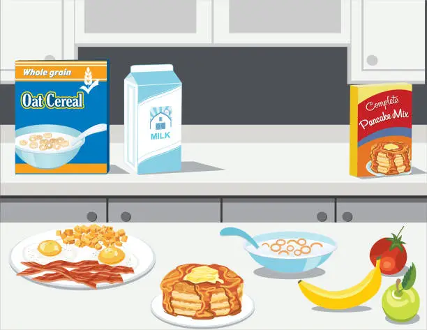 Vector illustration of Fresh Foods And Cooking with Breakfast Items