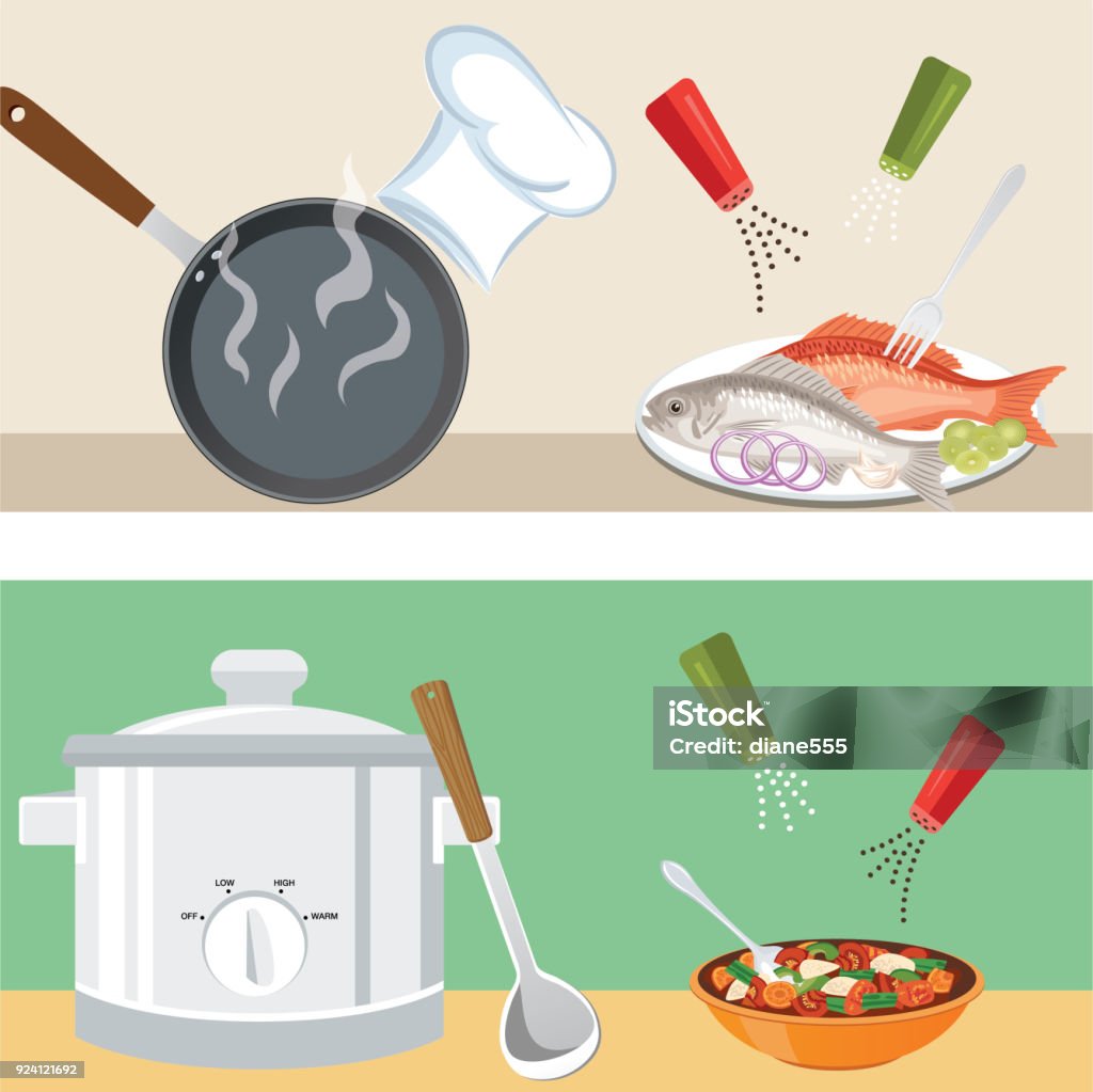 Cooking Anner Cooking Pan Banner With Food And Utensils Stock Illustration - Download ...