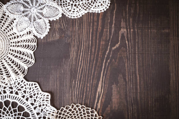 istock Vintage background with white crochet lace 924121914