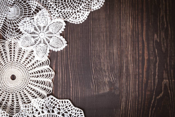 istock Vintage background with white crochet lace 924121916