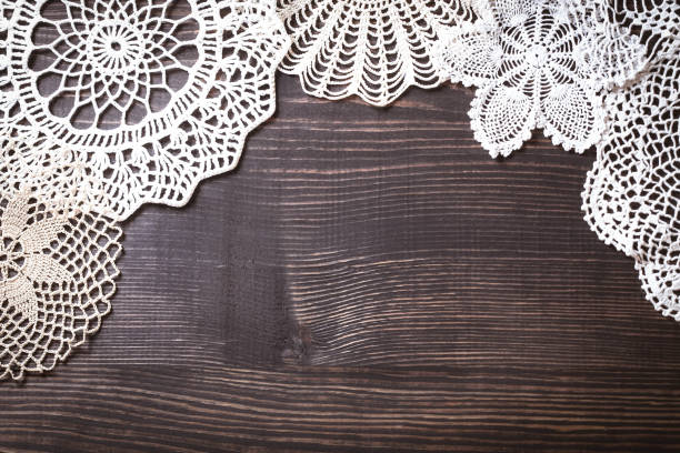 istock Vintage background with white crochet lace 924121918