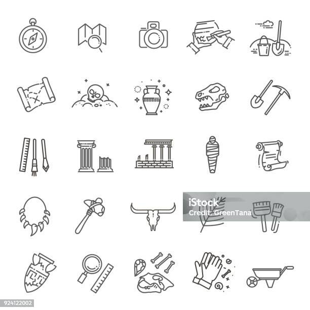Archeology Line Icons Set Stock Illustration - Download Image Now - Icon Symbol, Archaeology, History