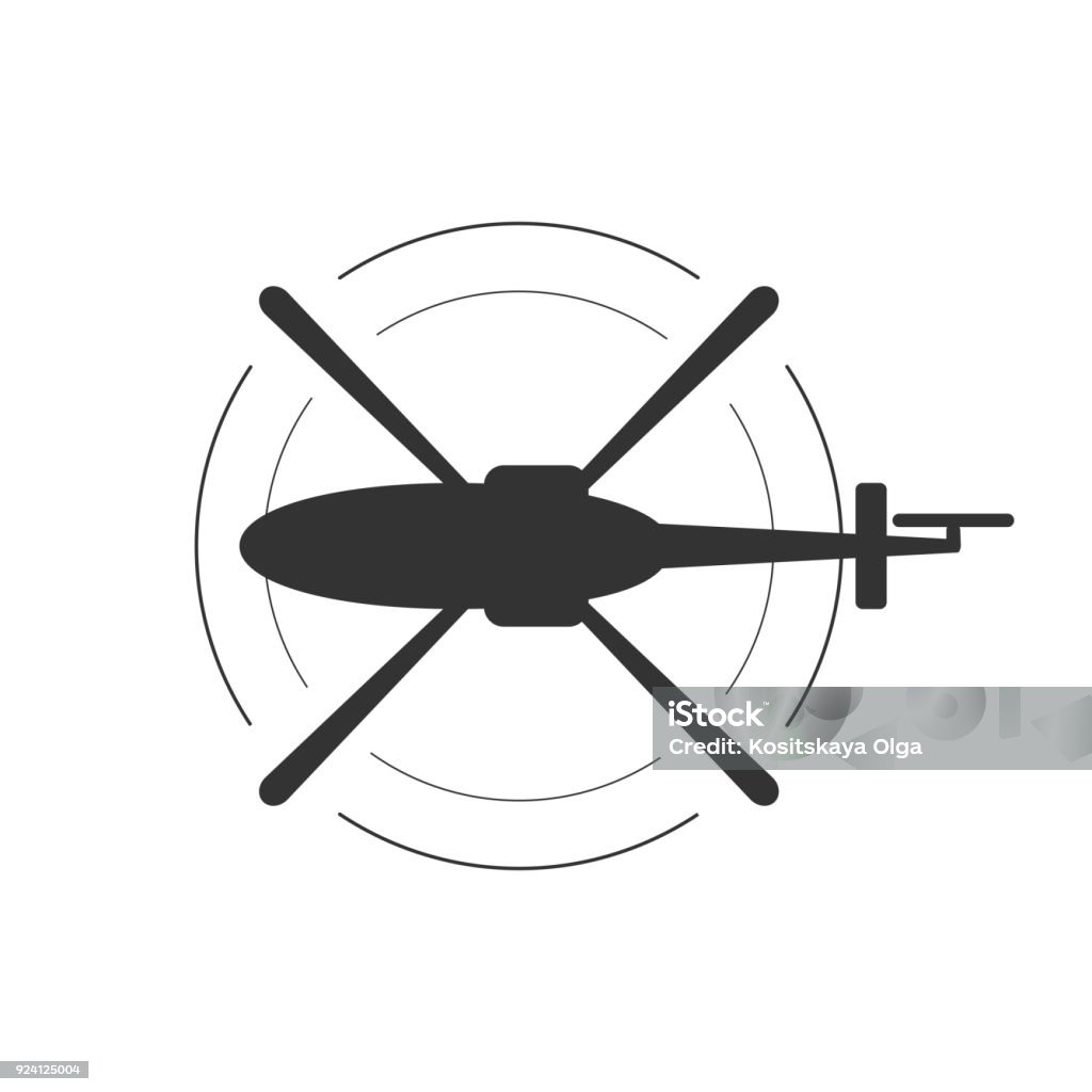 Black isolated silhouette of helicopter on white background. Icon of above view of helicopter. Black isolated silhouette of helicopter on white background. Icon of above view of helicopter Helicopter stock vector