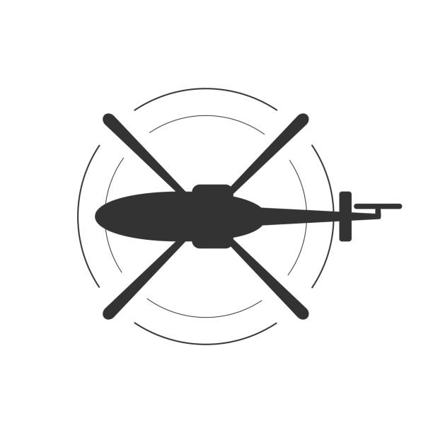 Black isolated silhouette of helicopter on white background. Icon of above view of helicopter. Black isolated silhouette of helicopter on white background. Icon of above view of helicopter helicopter modern stock illustrations