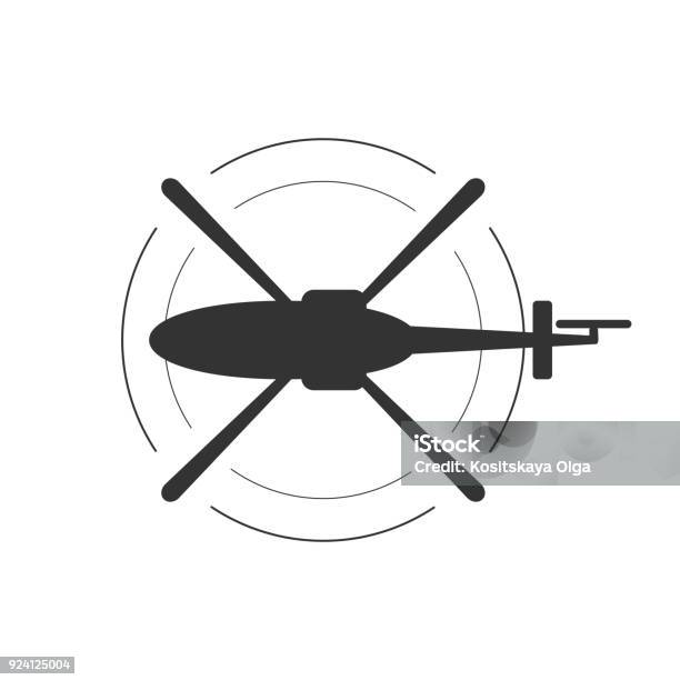 Black Isolated Silhouette Of Helicopter On White Background Icon Of Above View Of Helicopter Stock Illustration - Download Image Now