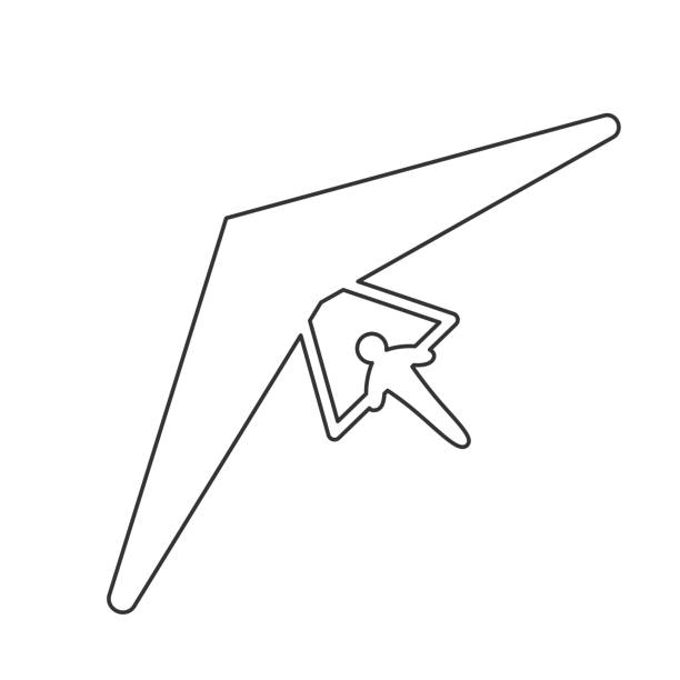 illustrations, cliparts, dessins animés et icônes de icône de contour noir de deltaplane sur fond blanc. icône de la ligne de dessus vue de deltaplane. - skydiving parachute hang glider silhouette