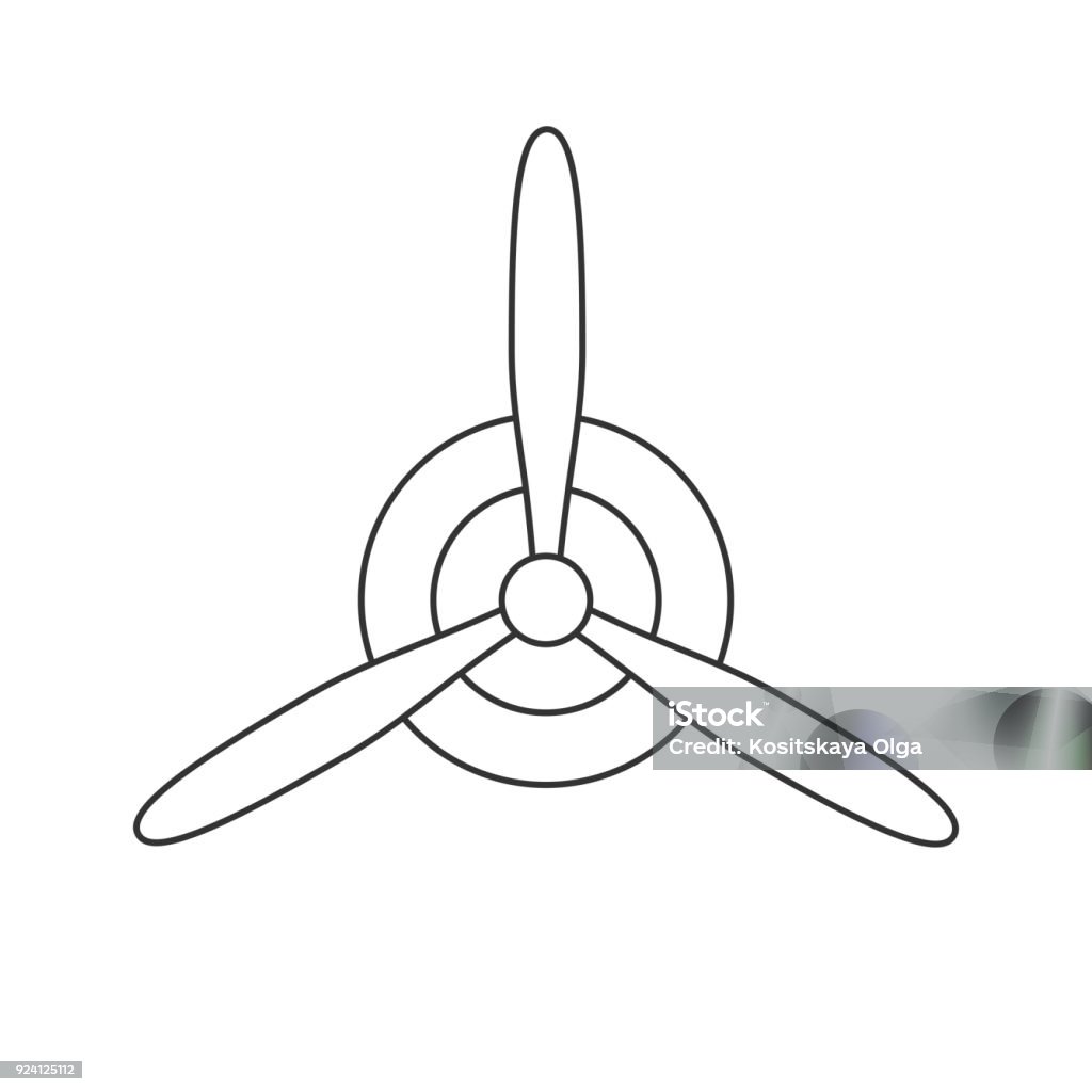 Black isolated outline icon of propeller on white background. Line Icon of propeller of airplane. Black isolated outline icon of propeller on white background. Line Icon of propeller of airplane Propeller stock vector