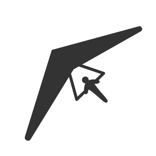 illustrations, cliparts, dessins animés et icônes de noir silhouette isolée de deltaplane sur fond blanc. icône de dessus vue de deltaplane. - skydiving parachute hang glider silhouette
