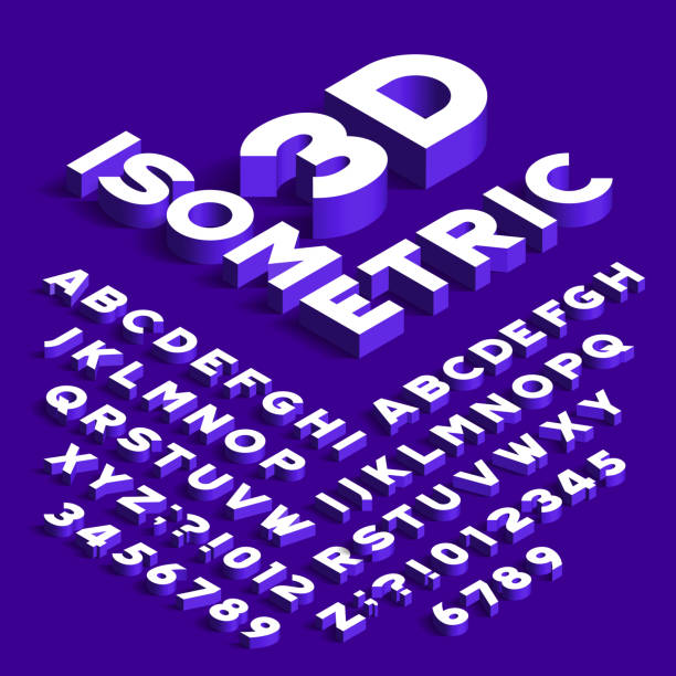 изометрический алфавитный шрифт. 3d буквы эффекта с тенями. - block numbers stock illustrations