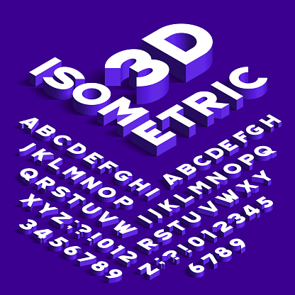 Isometric alphabet font. 3d effect letters with shadows.