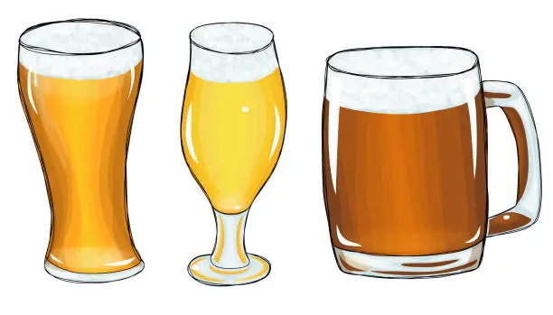 Vector illustration of glass of beer mug set