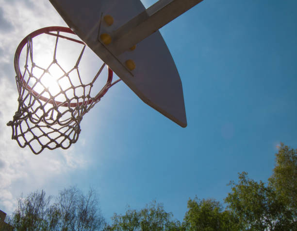 istock Basketball Hoop against a blue sky. Sunny day 924139742