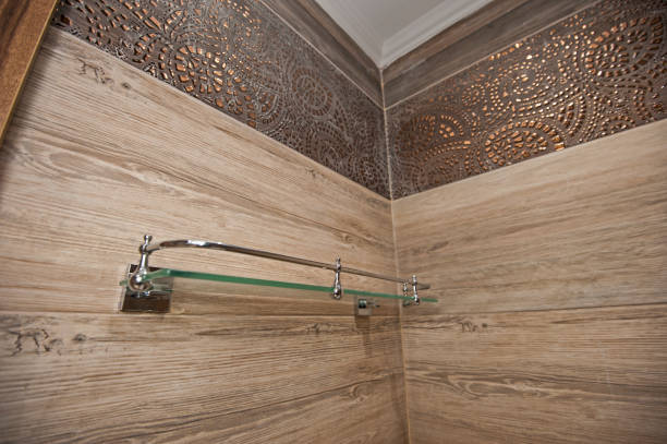 istock Interior of a luxury show home bathroom with shelf 924143054
