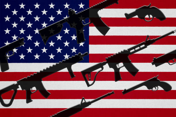 istock USA flag with guns 924143272