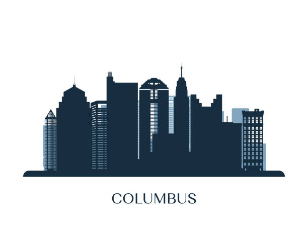 illustrations, cliparts, dessins animés et icônes de skyline de columbus, silhouette monochrome. illustration vectorielle. - oh beautiful