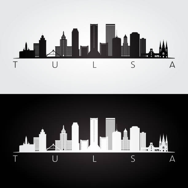 tulsa usa skyline und wahrzeichen silhouette, schwarz / weiß design, vektor-illustration. - tulsa stock-grafiken, -clipart, -cartoons und -symbole