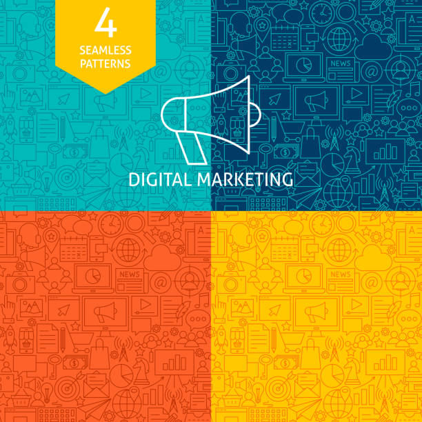Line Digital Marketing Patterns Line Digital Marketing Patterns. Four Vector Website Design Backgrounds. laptop patterns stock illustrations