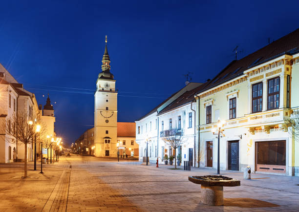 istock Trnava old town (Hlavna street and City Tower) at night, Slovakia 924152828