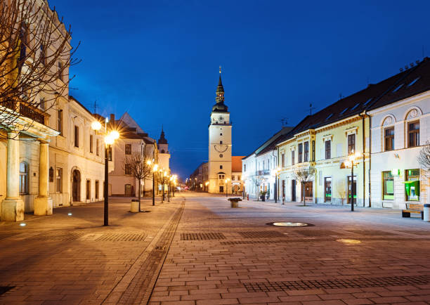 istock Trnava old town (Hlavna street and City Tower) at night, Slovakia 924152852