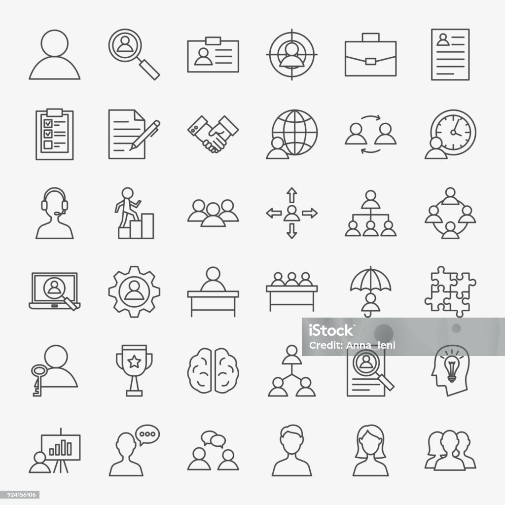 Human Resources Line Icons Set Human Resources Line Icons Set. Vector Thin Outline Management Symbols. Icon Symbol stock vector