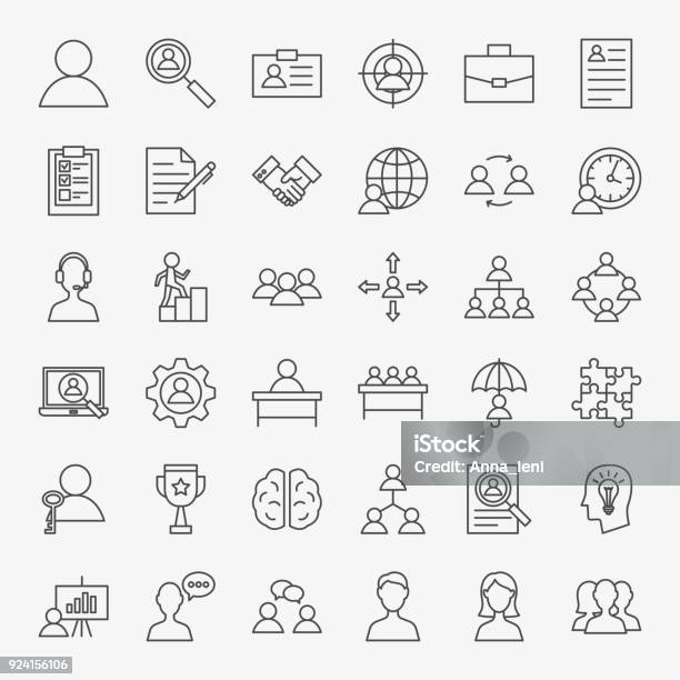 Human Resources Line Icons Set Stock Illustration - Download Image Now - Icon Symbol, Organized Group, Brainstorming