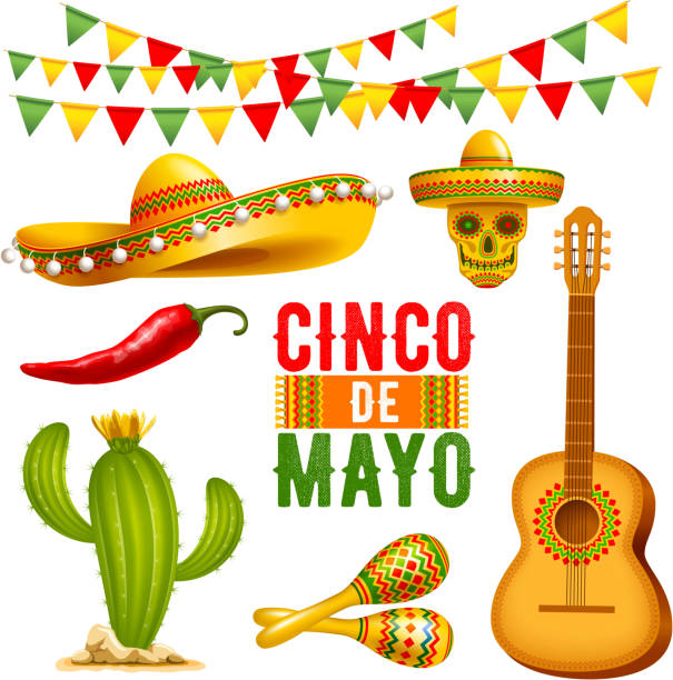 Cinco de Mayo design elements set Cinco de Mayo design elements set.  Vector illustration. mexico illustrations stock illustrations