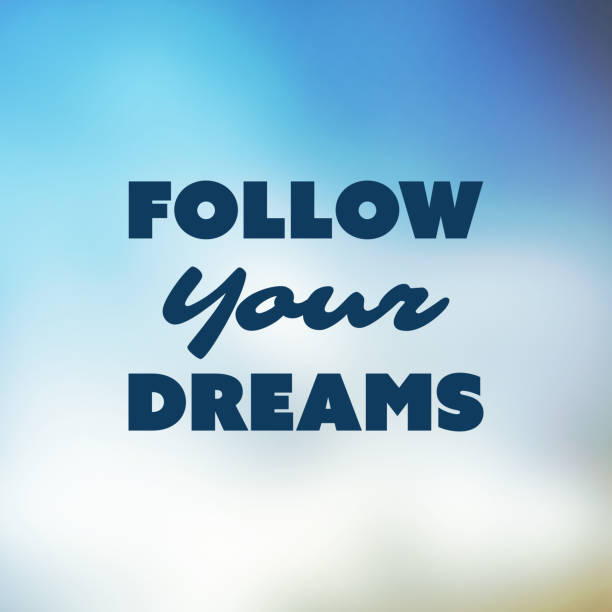 istock Follow Your Dreams - Inspirational Quote, Slogan, Saying - Success Concept Illustration with Label and Blurred Background, Blue Sky and Clouds 924159322