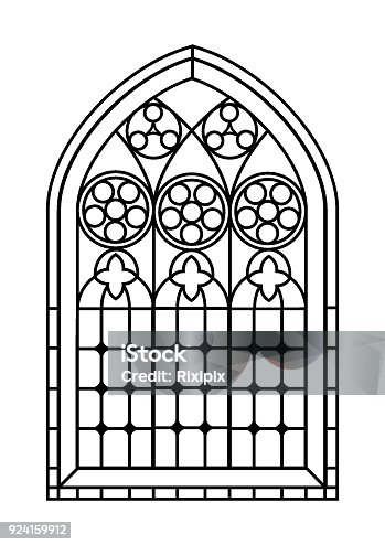istock Stained glass window colouring page 924159912