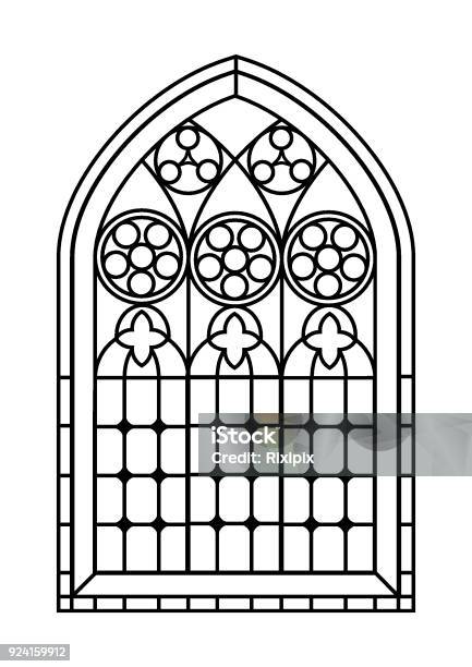 Stained Glass Window Colouring Page Stock Illustration - Download Image Now - Window, Church, Gothic Style