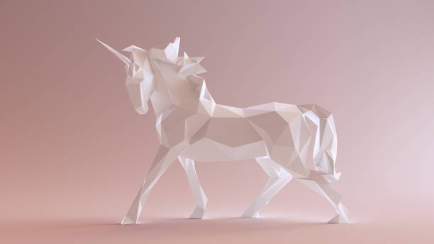 istock White Unicorn made out of triangles 924160132