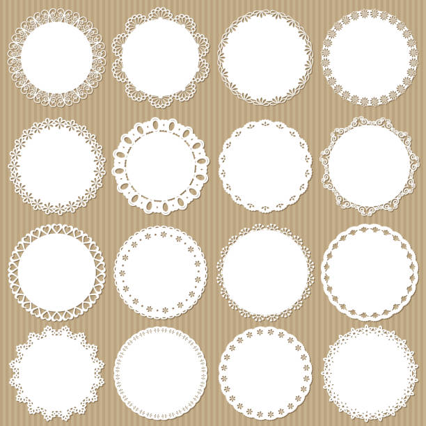 Cute lacy doilies big set on cardboard background. Cute lacy doilies big set on cardboard background. For scrapbook, birthday or baby shower design. doily stock illustrations