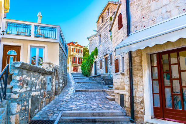 Mediterranean street Brac island. scenic view at old traditional mediterranean street in Dalmatia, Island Brac. brac island stock pictures, royalty-free photos & images
