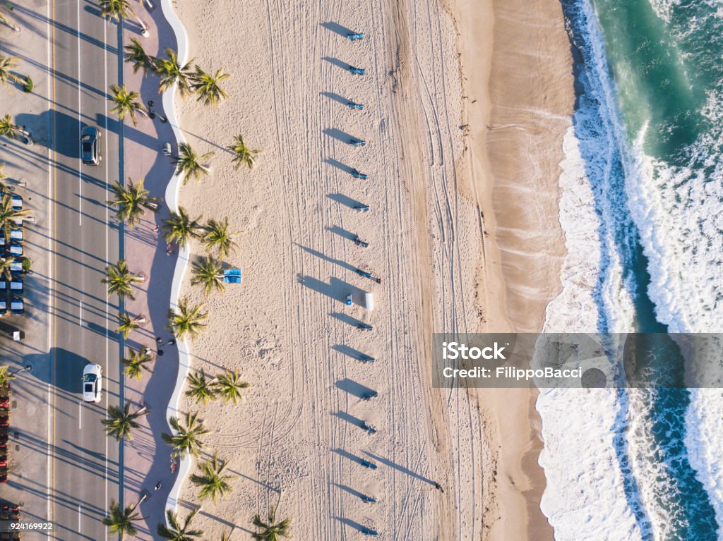 Fort Lauderdale Beach at sunrise from drone point of view Fort Lauderdale Stock Photo