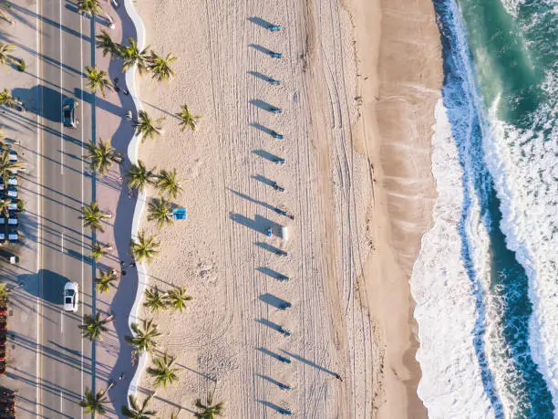 Fort Lauderdale Beach at sunrise from drone point of view