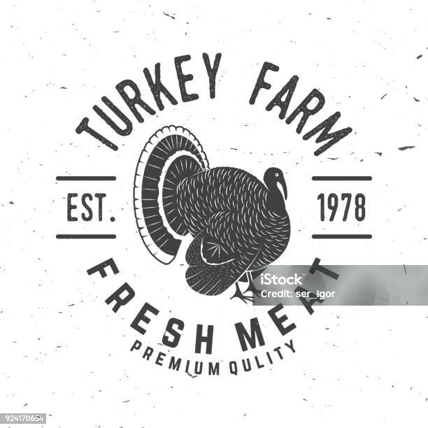 Turkey Farm Badge Or Label Stock Illustration - Download Image Now - Turkey - Bird, Turkey Meat, Logo