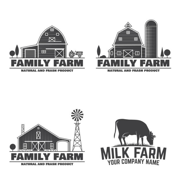 家族の農場のバッジまたはラベル - 酪農点のイラスト素材／クリップアート素材／マンガ素材／アイコン素材