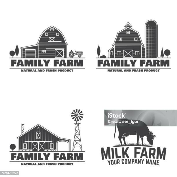 Family Farm Badges Or Labels Stock Illustration - Download Image Now - Logo, Farm, Barn