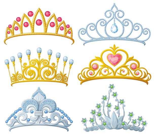 illustrazioni stock, clip art, cartoni animati e icone di tendenza di set di principesse corona tiara isolata - principessa
