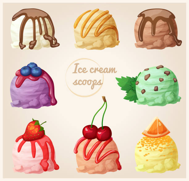 ilustrações de stock, clip art, desenhos animados e ícones de set of cartoon ice cream icons. ice cream scoops - tree isolated maple tree green