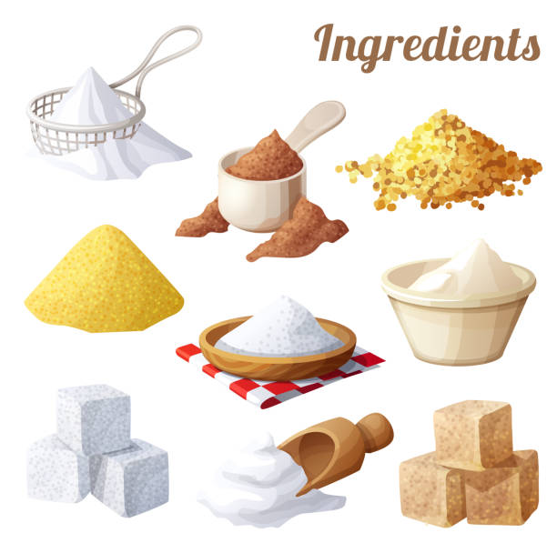 ilustraciones, imágenes clip art, dibujos animados e iconos de stock de conjunto de iconos de los alimentos. ingredientes para cocinar - starch