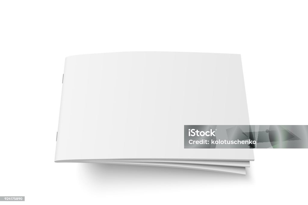 Vector mock up of book or magazine Vector mock up of book or magazine white blank cover isolated. Flying closed horizontal magazine, brochure, booklet, copybook or notebook template on white background. 3d illustration. Template stock vector