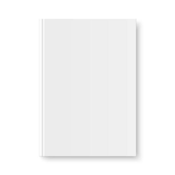 Vector mock up of book white blank cover Vector mock up of book white blank cover isolated. Closed vertical book, magazine or notebook mockup on white background. 3d illustration. cover templates stock illustrations
